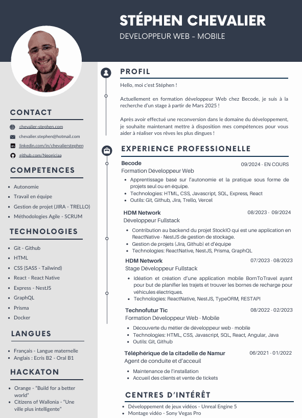 Aperçu de mon CV